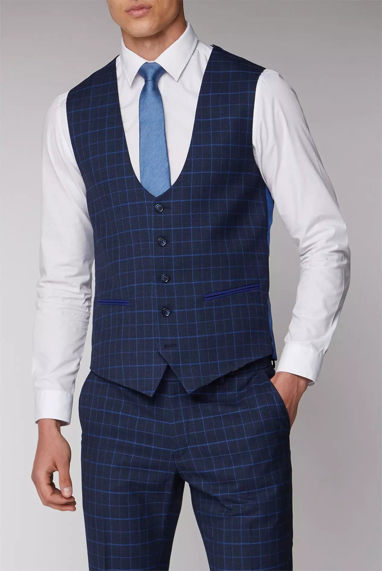 Navy Check Waistcoat alternative image