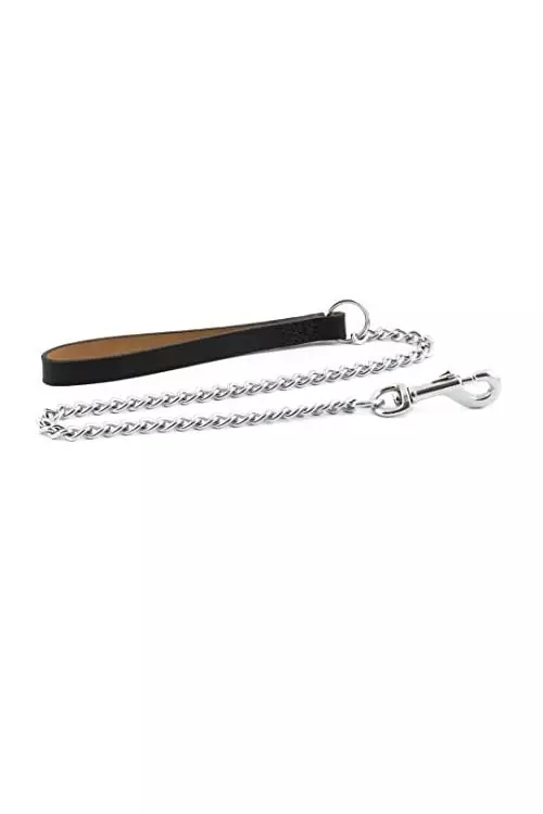 Black Leather Heavy Chain Lead alternative image