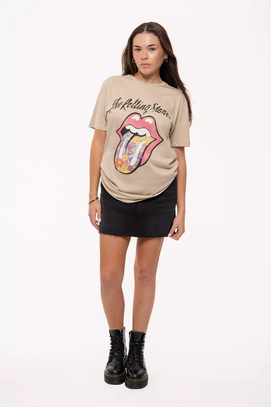Beige Flowers Tongue T Shirt alternative image