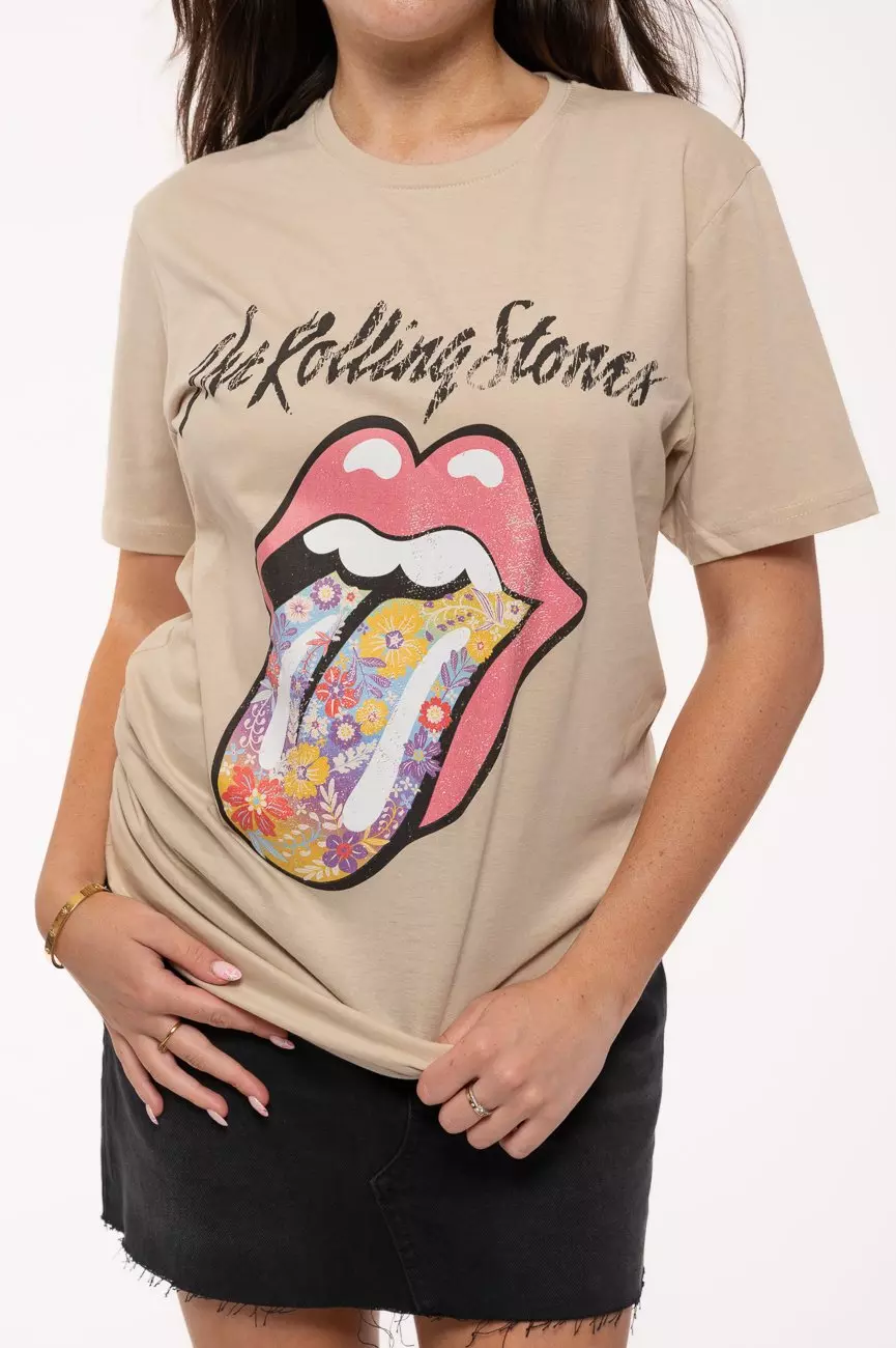 Beige Flowers Tongue T Shirt alternative image