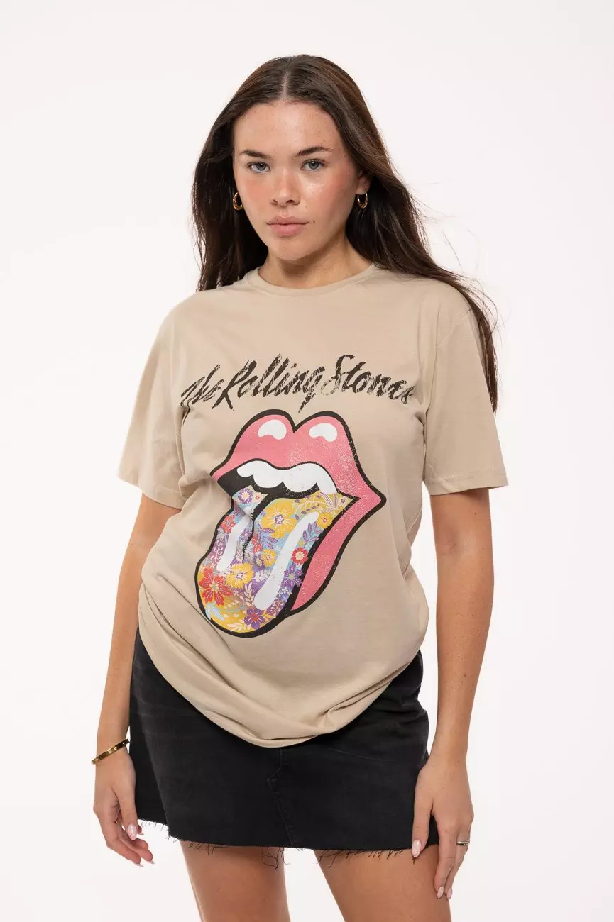 Beige Flowers Tongue T Shirt alternative image