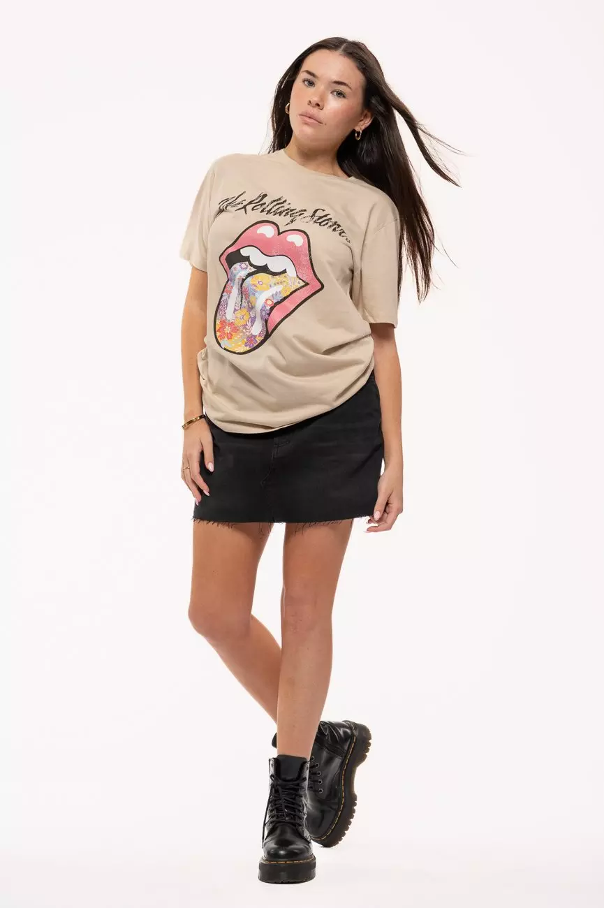 Beige Flowers Tongue T Shirt alternative image