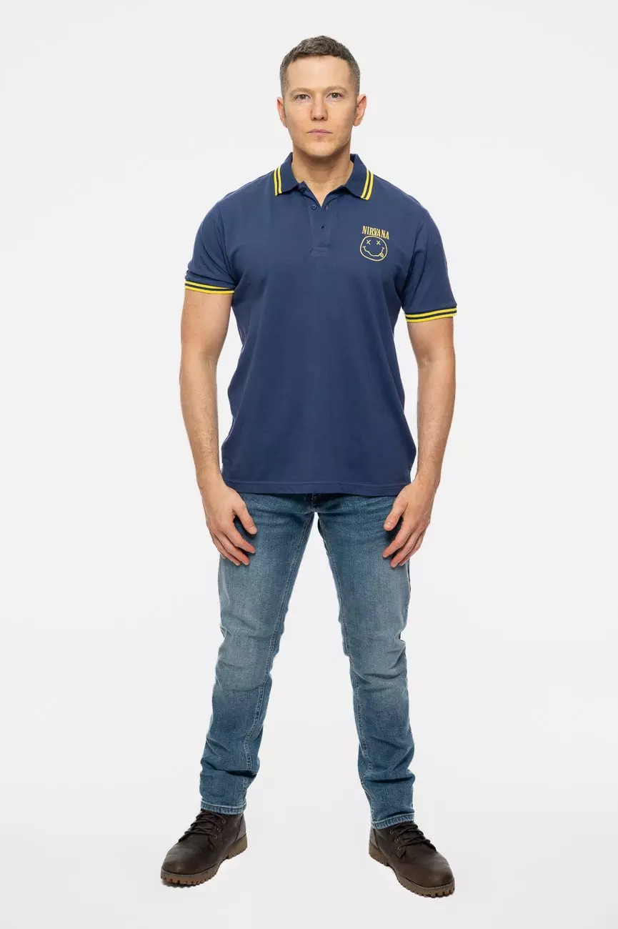 Navy Grunge Smile Polo Shirt alternative image