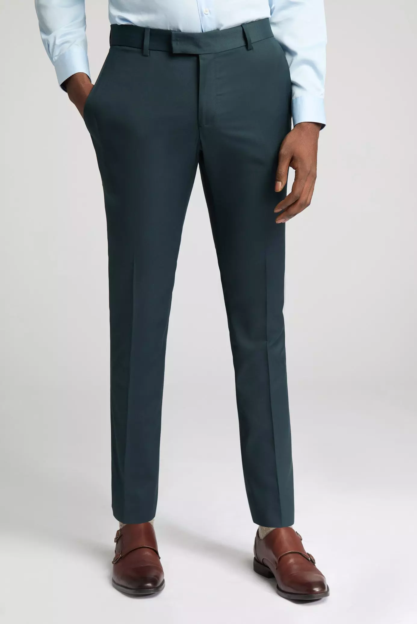 Blue Slim Fit Plain Trousers alternative image