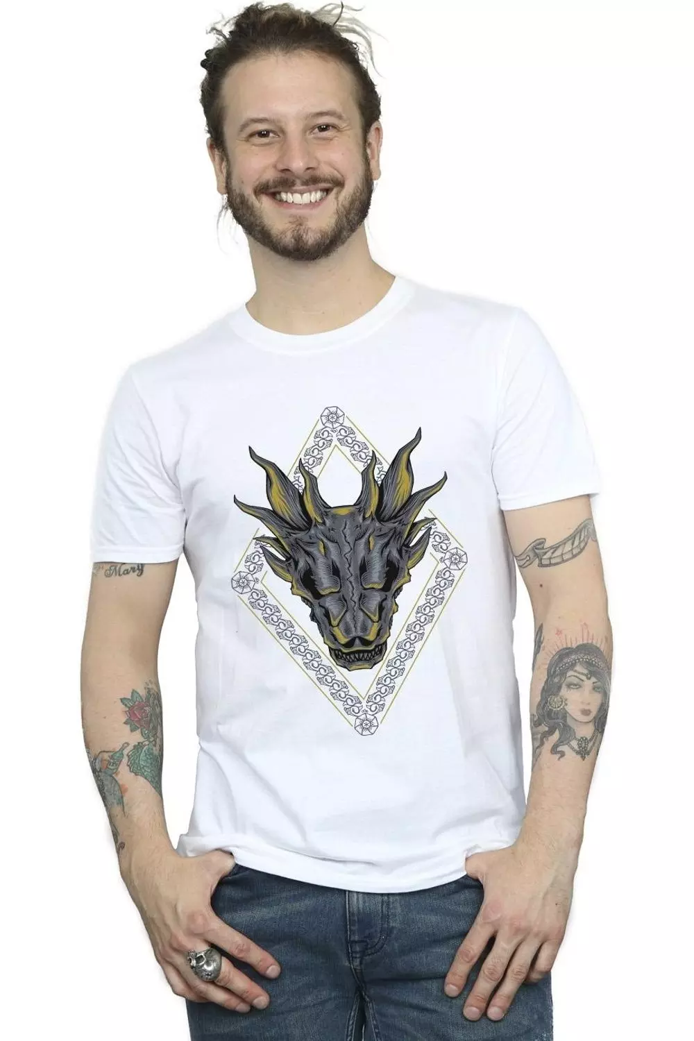 White Dragon Pattern T-Shirt alternative image