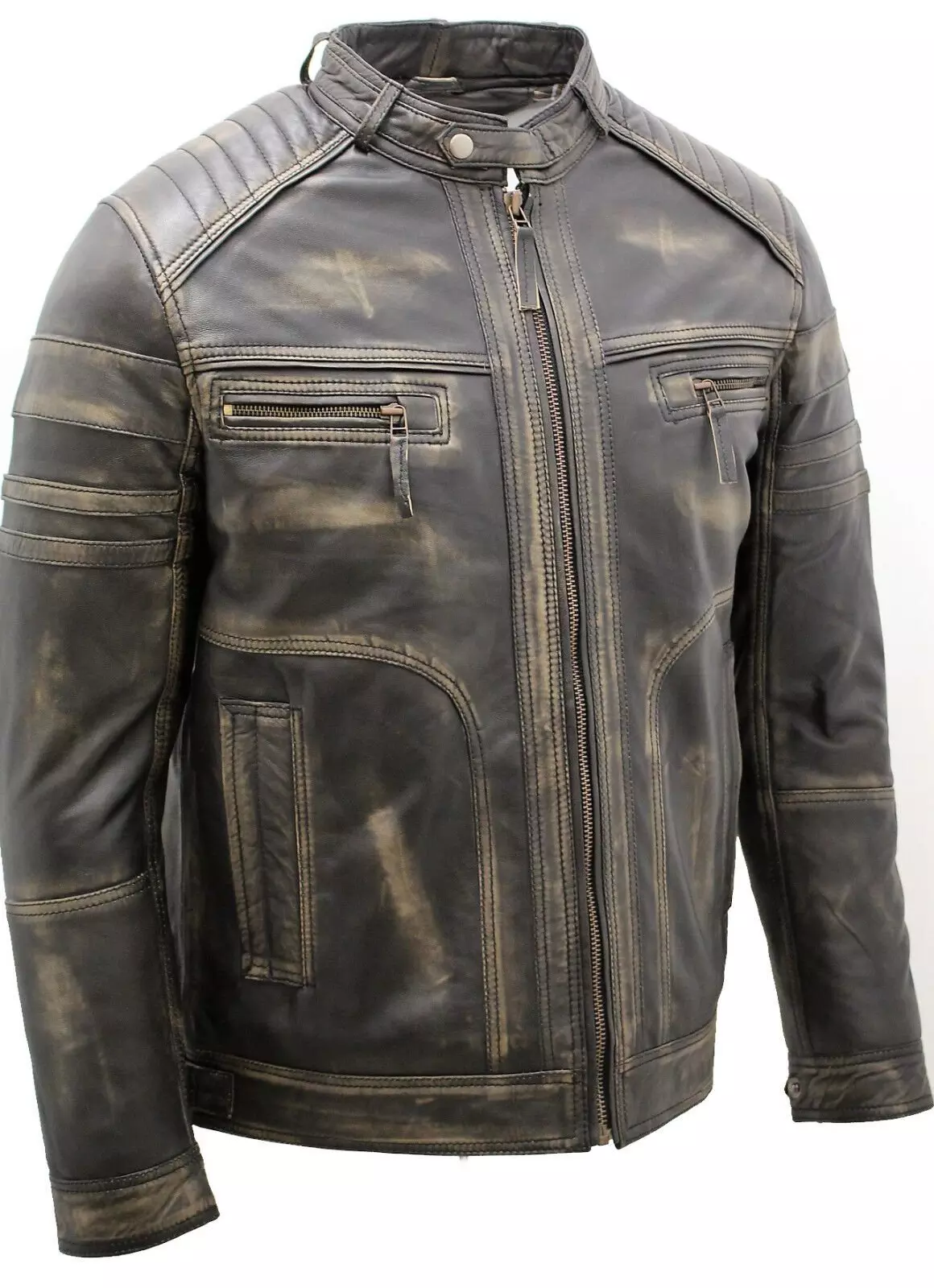 True black Leather Biker Jacket-Naples alternative image